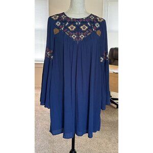 Blue Rain Francesca's Bohemian Embroidered Mini Dress Blue NWT Size S A-line